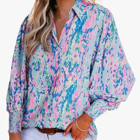 Astylish Loose V-Neck Shirts Paisley Print Lantern Sleeve Blouse Tops XL - Picture 1 of 4